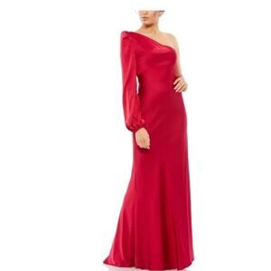 Mac Duggal NWT 55401 One Shoulder Blouson Sleeve Gown Satin Ruby Red Size 0 $398